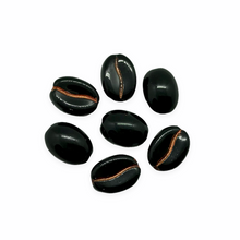 Load image into Gallery viewer, Czech glass espresso coffee bean beads 20pc jet black copper 11x8mm-Orange Grove Beads
