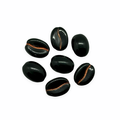 Czech glass espresso coffee bean beads 20pc jet black copper 11x8mm-Orange Grove Beads