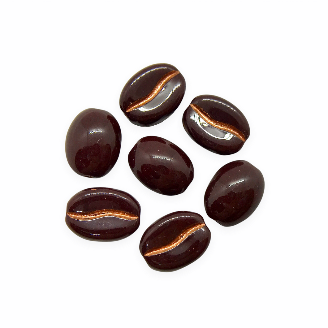 Czech glass espresso coffee bean beads 20pc opaque red brown copper shiny 11x8mm-Orange Grove Beads