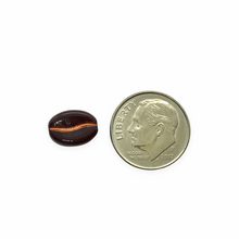 Load image into Gallery viewer, Czech glass espresso coffee bean beads 20pc dark red brown copper shiny 11x8mm
