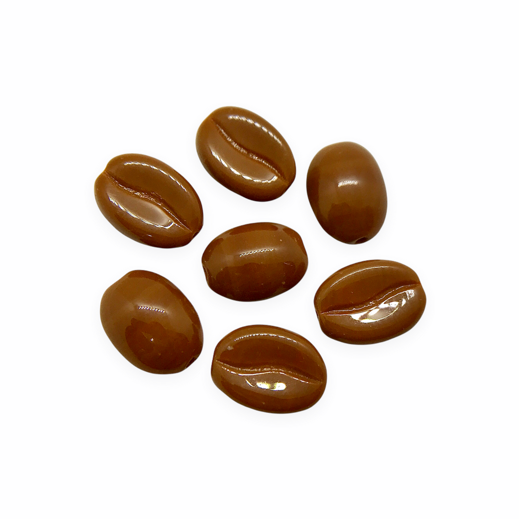 Czech glass espresso coffee bean beads 20pc opaque brown shiny 11x8mm