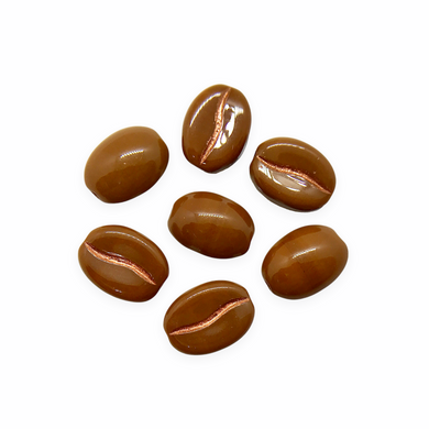 Czech glass espresso coffee bean beads 20pc opaque brown shiny copper 11x8mm-Orange Grove Beads