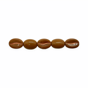 Czech glass espresso coffee bean beads 20pc opaque brown shiny copper 11x8mm