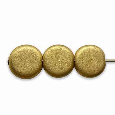Czech glass coin beads 30pc matte satin gold finish 8mm-Orange Grove Beads