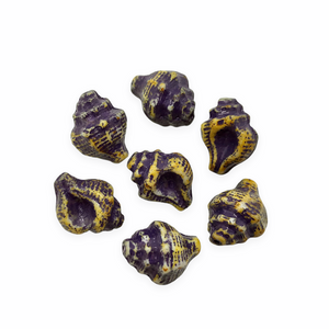 Czech glass conch seashell shell beads charms 8pc beige blue decor 15x12mm-Orange Grove Beads