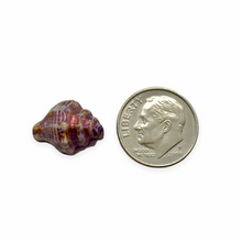 Load image into Gallery viewer, Czech glass conch seashell shell beads 8pc purple beige picasso 15x12mm
