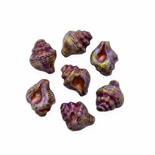 Load image into Gallery viewer, Czech glass conch seashell shell beads charms 8pc purple beige picasso 15x12mm-Orange Grove Beads
