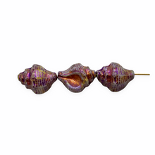 Load image into Gallery viewer, Czech glass conch seashell shell beads 8pc purple beige picasso 15x12mm
