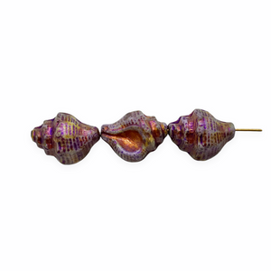 Czech glass conch seashell shell beads 8pc purple beige picasso 15x12mm