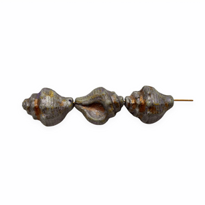 Czech glass conch seashell shell beads charms 8pc blue metallic brown decor 15x12mm