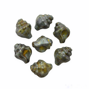 Czech glass conch seashell shell beads charms 8pc blue picasso 15x12mm-Orange Grove Beads