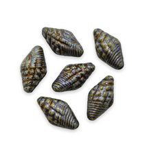 Load image into Gallery viewer, Czech glass conch seashell beads 10pc chalk blue picasso 16x8mm-Orange Grove Beads

