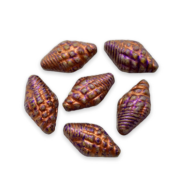 Czech glass conch seashell beads 10pc chalk purple copper 16x8mm-Orange Grove Beads