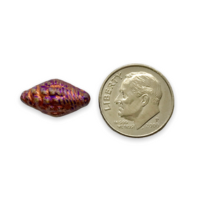 Czech glass conch seashell beads 10pc chalk purple copper 16x8mm