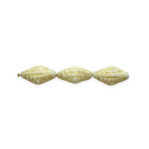 Czech glass conch seashell beads 12pc chalk white beige 16x8mm