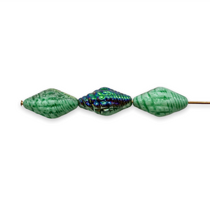 Czech glass conch seashell beads 10pc turquoise iris 16x8mm