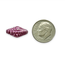 Load image into Gallery viewer, Czech glass conch seashell beads 12pc chalk white metallic pink 16x8mm #2
