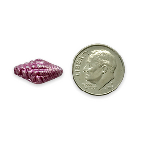 Czech glass conch seashell beads 12pc chalk white metallic pink 16x8mm #2