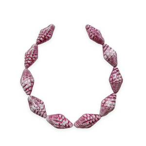 Czech glass conch seashell beads 12pc chalk white metallic pink 16x8mm-Orange Grove Beads