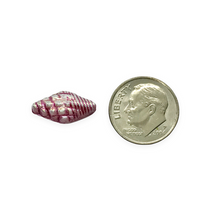 Load image into Gallery viewer, Czech glass conch seashell beads 12pc chalk white metallic pink 16x8mm
