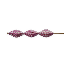 Load image into Gallery viewer, Czech glass conch seashell beads 12pc chalk white metallic pink 16x8mm

