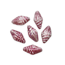 Load image into Gallery viewer, Czech glass conch seashell beads 12pc chalk white metallic pink 16x8mm-Orange Grove Beads
