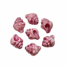Load image into Gallery viewer, Czech glass conch seashell shell beads charms 8pc white metallic pink 15x12mm-Orange Grove Beads
