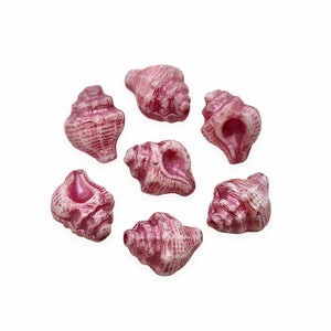 Czech glass conch seashell shell beads charms 8pc white metallic pink 15x12mm-Orange Grove Beads