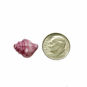 Czech glass conch seashell shell beads 8pc white pink 15x12mm