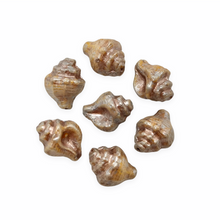 Load image into Gallery viewer, Czech glass conch seashell shell beads charms 8pc champagne beige luster 15x12mm-Orange Grove Beads
