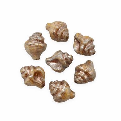 Czech glass conch seashell shell beads charms 8pc champagne beige luster 15x12mm-Orange Grove Beads