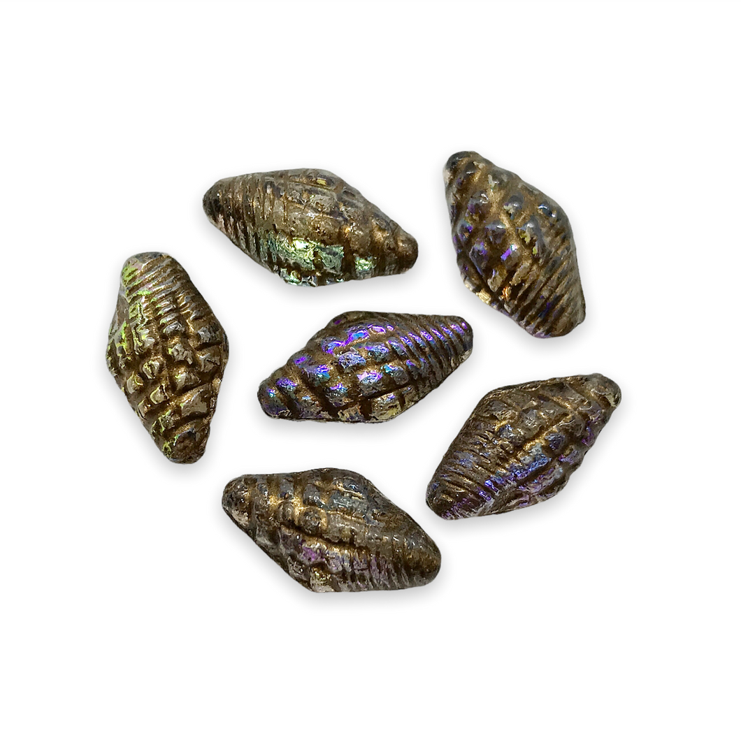 Czech glass conch seashell beads 10pc crystal bronze AB 16x8mm-Orange grove Beads