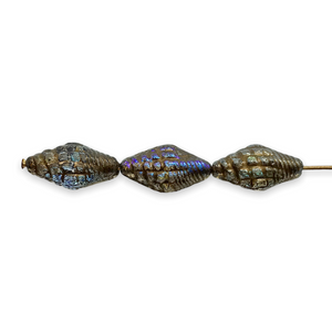 Czech glass conch seashell beads 10pc crystal bronze AB 16x8mm