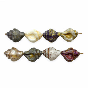 Czech glass conch seashell shell beads charms mix 16pc blue purple white 15x12mm