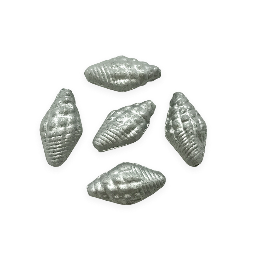 Czech glass conch seashell beads 12pc matte silver 16x8mm-Orange Grove Beads