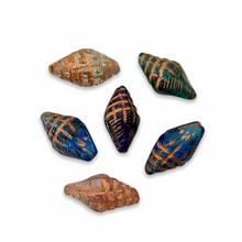Load image into Gallery viewer, Czech glass conch seashell beads 12pc shades of crystal blue copper wash-Orange Grove Beads
