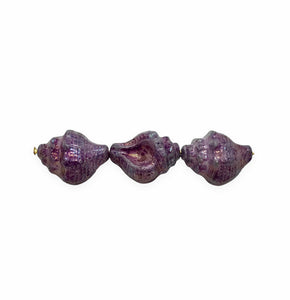 Czech glass conch seashell shell beads 8pc purple luster 15x12mm