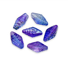 Load image into Gallery viewer, Czech glass conch seashell beads 10pc blue purple AB #2 16x8mm-Orange Grove Beads
