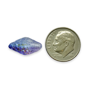Czech glass conch seashell beads 10pc blue purple AB #2 16x8mm