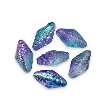 Czech glass conch seashell beads 10pc blue purple AB 16x8mm-Orange Grove Beads