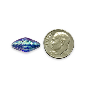 Czech glass conch seashell beads 10pc blue purple AB 16x8mm #1
