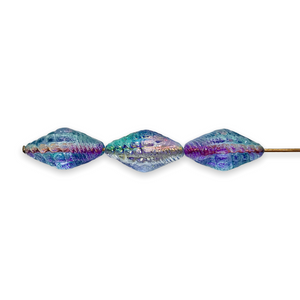 Czech glass conch seashell beads 10pc blue purple AB 16x8mm #1