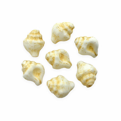 Czech glass conch seashell shell beads charms 8pc white beige decor 15x12mm-Orange Grove Beads