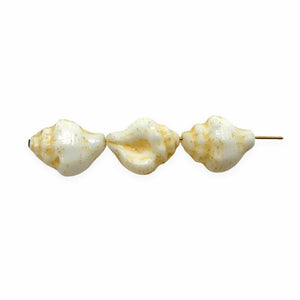 Czech glass conch seashell shell beads charms 8pc white beige decor 15x12mm