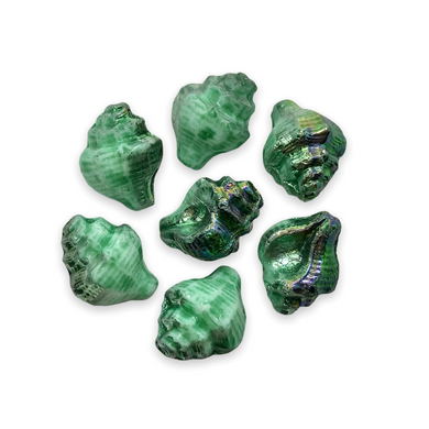 Czech glass conch seashell shell beads charms 8pc turquoise iris 15x12mm-Orange Grove Beads