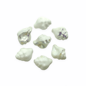 Czech glass conch seashell shell beads charms 8pc white luster finish 15x12mm-Orange Grove Beads