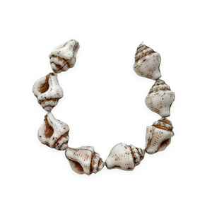 Czech glass conch seashell shell beads charms 8pc white metallic brown decor 15x12mm-Orange Grove Beads