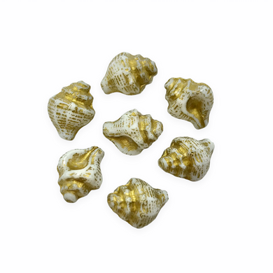 Czech glass conch seashell shell beads charms 8pc white gold decor 15x12mm-Orange Grove Beads