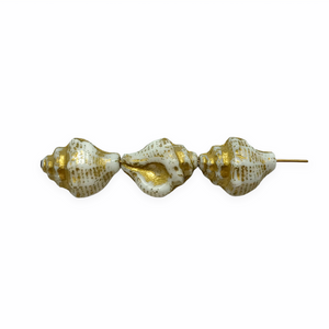 Czech glass conch seashell shell beads charms 8pc white gold decor 15x12mm