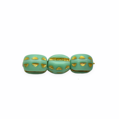Czech glass seashell cowrie shell oval beads 12pc turquoise gold 8x7mm-Orange Grove Beads